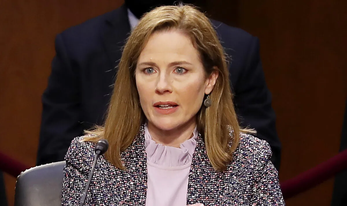 Supreme Court nominee Judge Amy Coney Barrett answers questions during the third day of her confirmation hearing before the Senate Judiciary Committee on Capitol Hill in Washington, on Oct. 14, 2020. (Michael Reynolds/Pool/Getty Images)