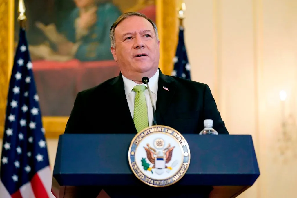 Secretary of State Mike Pompeo speaks during a news conference in Washington, on Sept. 21, 2020. (Patrick Semansk/POOL/AFP via Getty Images)