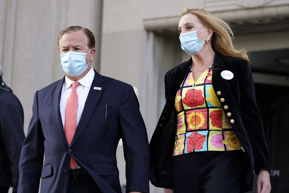 Mark and Patricia McCloskey leave following a court hearing in St. Louis, Mo., on Oct. 14, 2020. (Jeff Roberson/AP Photo)