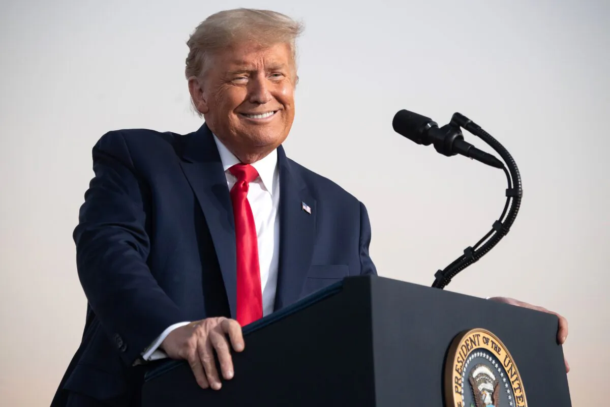 President Donald Trump holds a Make America Great Again rally as he campaigns at Orlando Sanford International Airport in Sanford, Fla., on Oct. 12, 2020. (Saul Loeb/AFP via Getty Images)