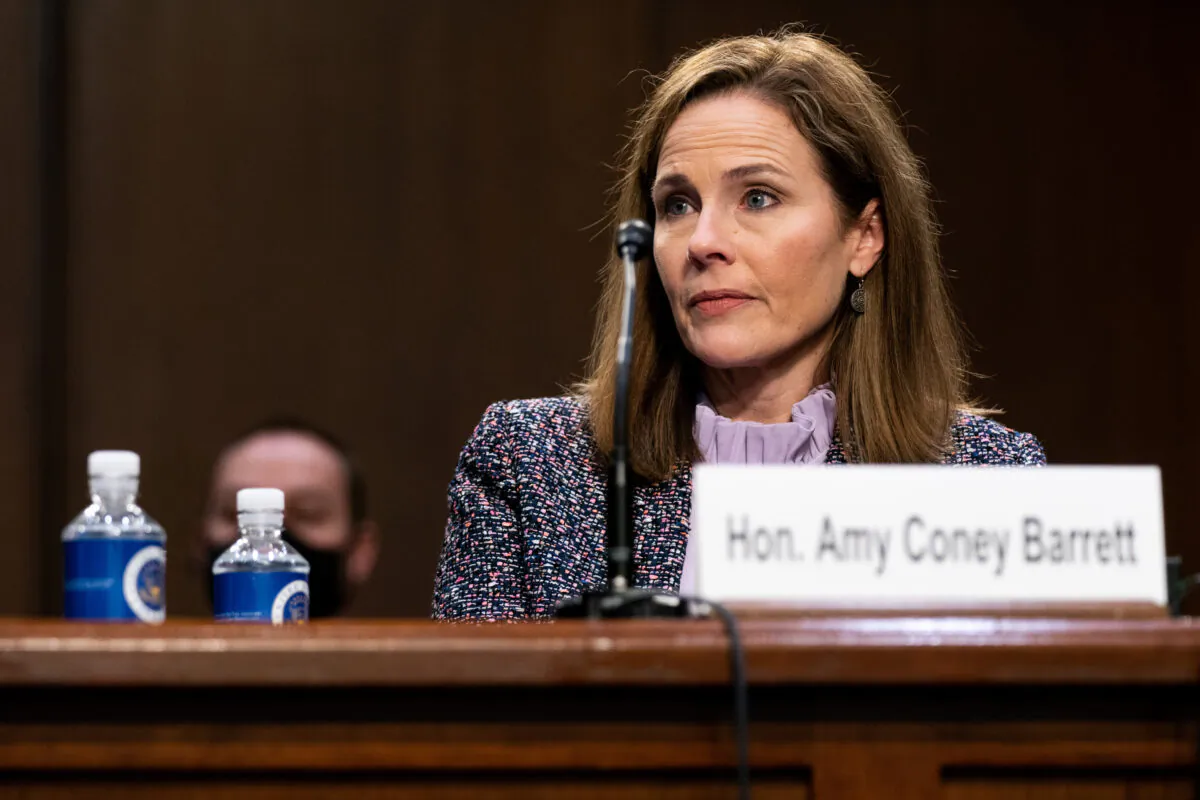 Supreme Court nominee Judge Amy Coney Barrett testifies before the Senate Judiciary Committee on the third day of her Supreme Court confirmation hearing on Capitol Hill in Washington on Oct. 14, 2020. (Anna Moneymaker-Pool/Getty Images)
