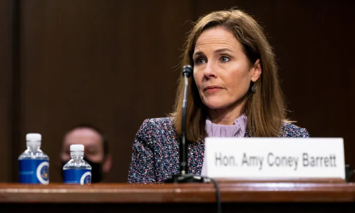 Supreme Court nominee Judge Amy Coney Barrett testifies before the Senate Judiciary Committee on the third day of her Supreme Court confirmation hearing on Capitol Hill in Washington on Oct. 14, 2020. (Anna Moneymaker-Pool/Getty Images)