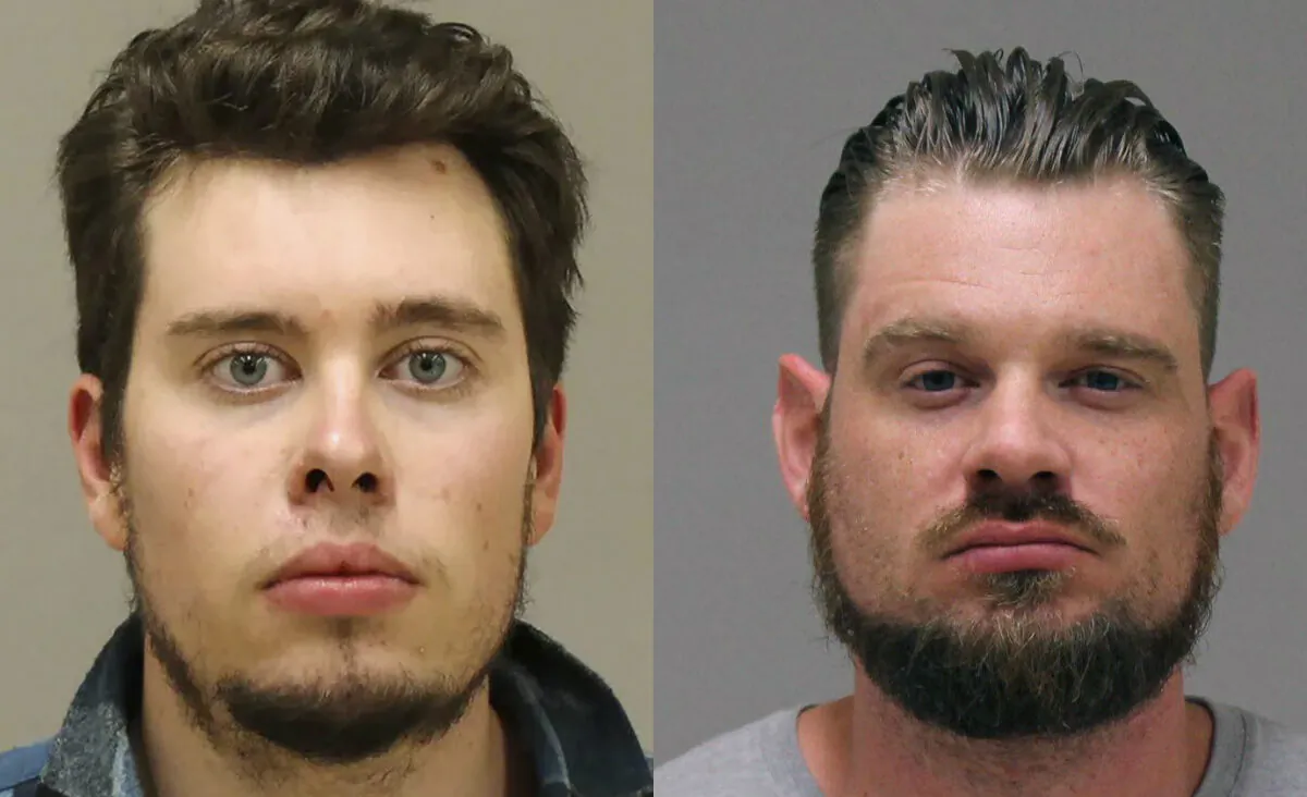 (L) Ty Garbin and (R) Adam Fox, two of the 13 men charged in the alleged plot to kidnap Michigan Gov. Gretchen Whitmer, appeared in court in Michigan on Oct. 13, 2020. (Kent County Sheriff via AP)