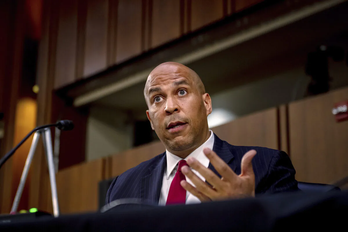 Sen. Cory Booker (D-N.J.) speaks during a hearing before the Senate Judiciary Committee in Washington on Oct. 13, 2020. (Hilary Swift/The New York Times via AP, Pool)