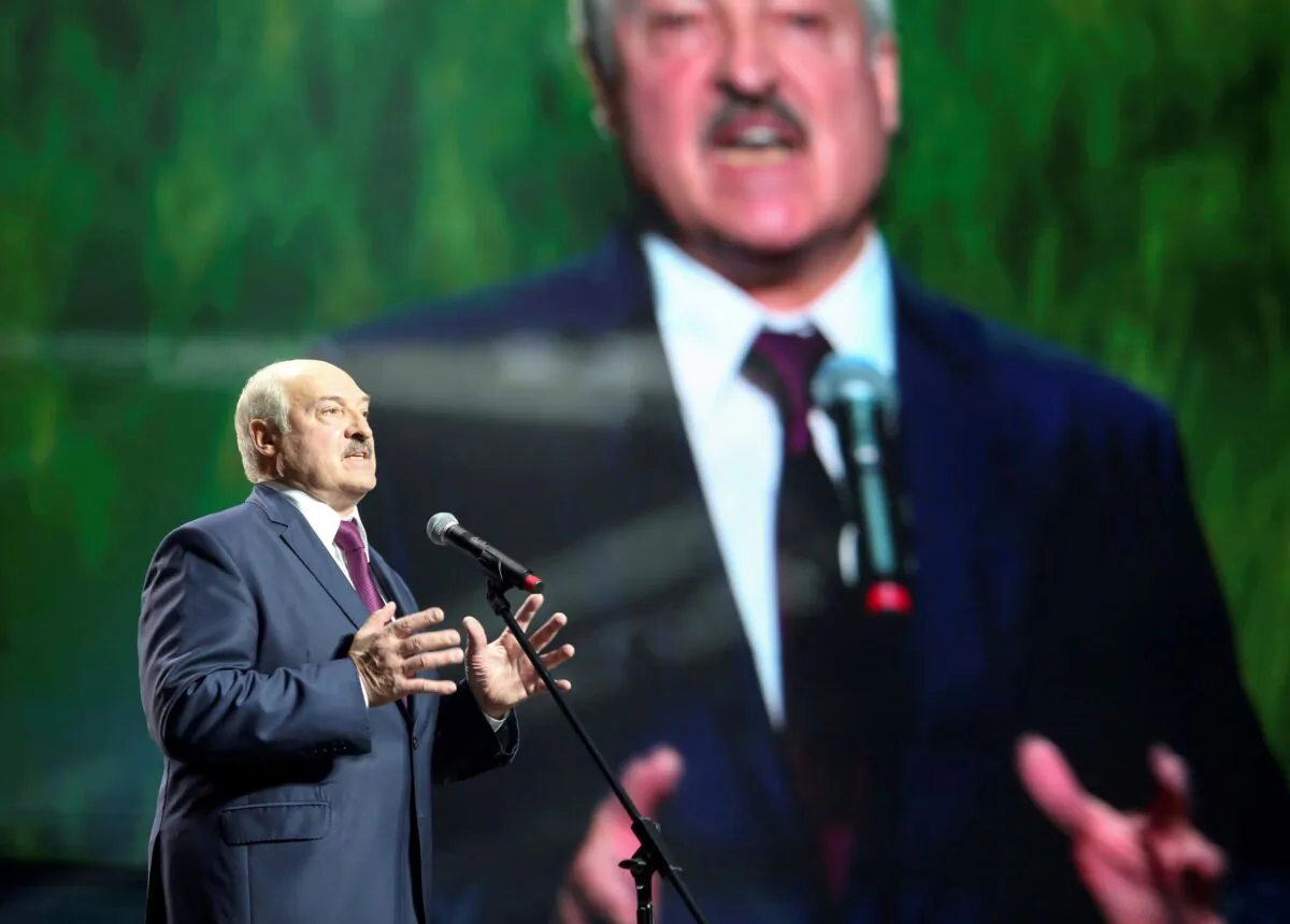 Belarusian President Alexander Lukashenko speaks at an event in Minsk, Belarus, on Sept. 17, 2020. (Tut.By via Reuters/File Photo)