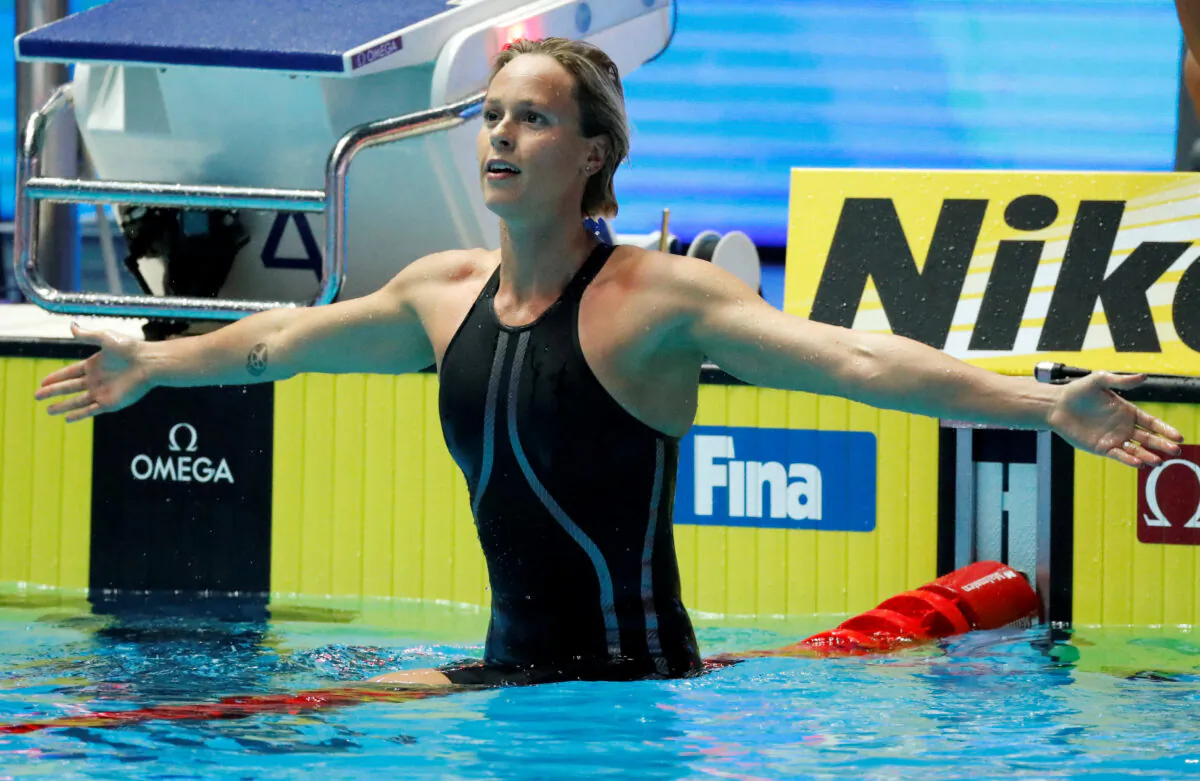 Federica Pellegrini of Italy wins 18th FINA World Swimming Championship of Women's 200m Freestyle at Nambu University Municipal Aquatics Center in Gwangju, South Korea, on July 24, 2019. (Evgenia Novozhenina/Reuters)