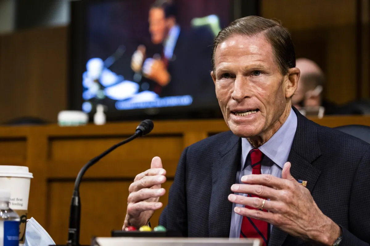Sen. Richard Blumenthal (D-Conn.) speaks during a Senate Judiciary Committee in Washington on Oct. 15, 2020. (Samuel Corum/Getty Images)