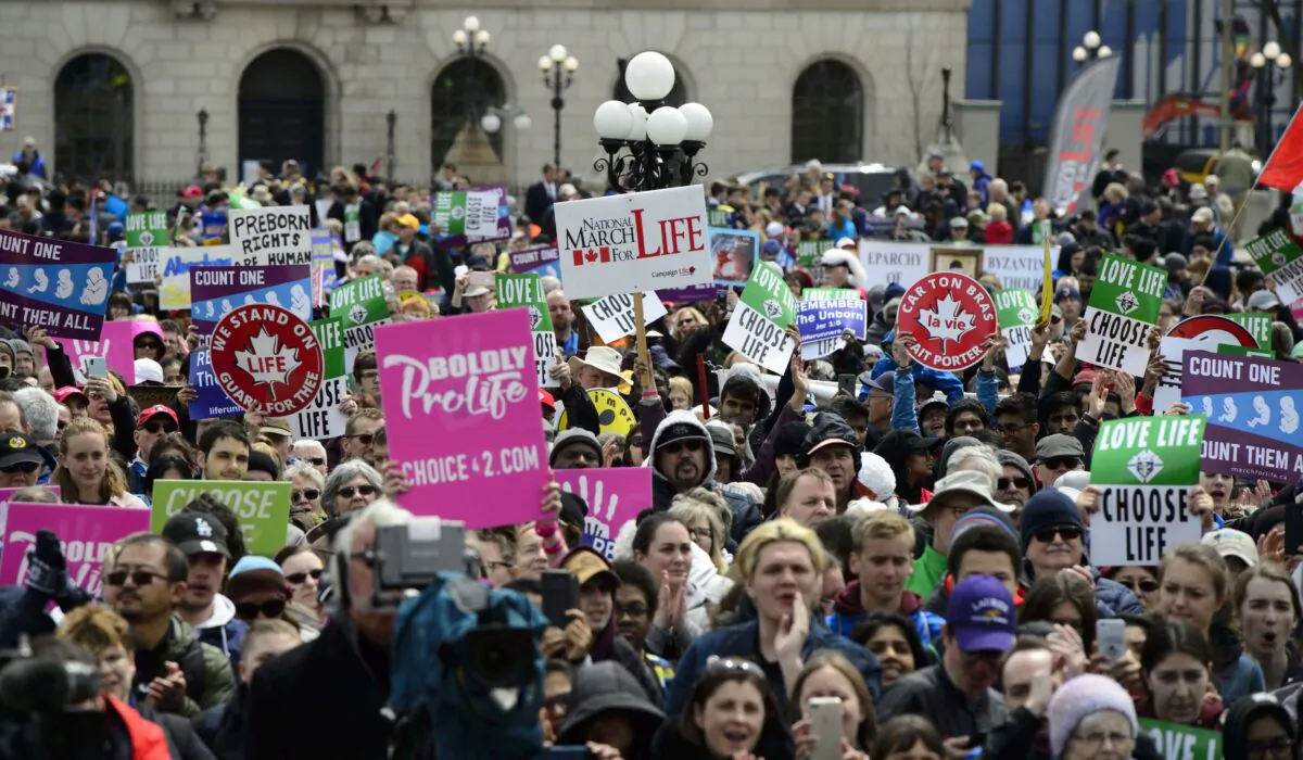 Thousands take part in the March For Life rally on Parliament Hill in Ottawa on May 9, 2019. (The Canadian Press/Sean Kilpatrick)
