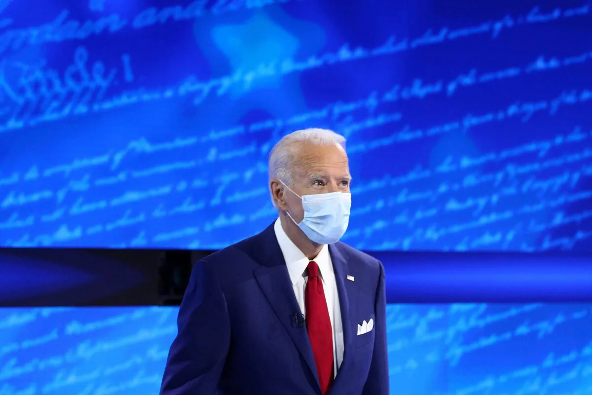 Democratic presidential candidate Joe Biden approaches his seat ahead of an ABC Town Hall event in Philadelphia, Penn., on Oct. 15, 2020. (Tom Brenner/Reuters)