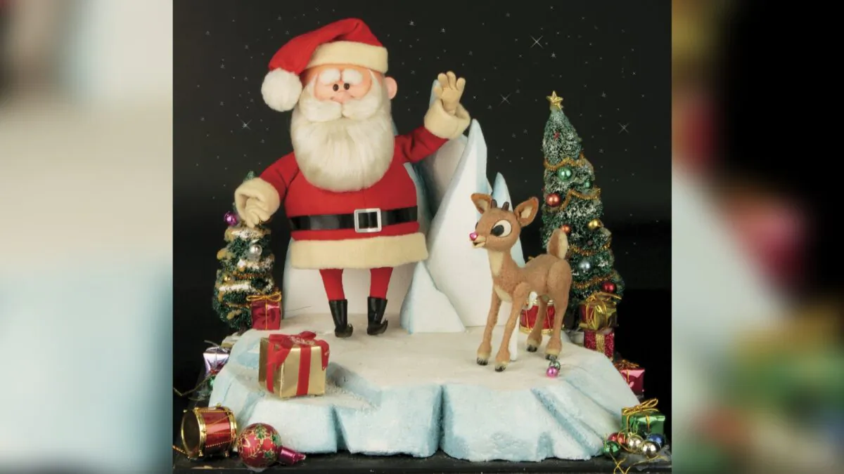 A Santa Claus and Rudolph reindeer Puppet is used in the filming of the 1964 Christmas special “Rudolph the Red-Nosed Reindeer”. (Profiles in History via AP)