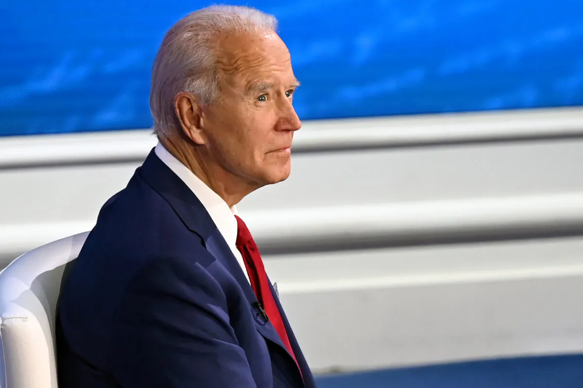 Democratic presidential candidate and former Vice President Joe Biden participates in a town hall at the National Constitution Center in Philadelphia on Oct. 15, 2020. (Jim Watson/AFP via Getty Images)