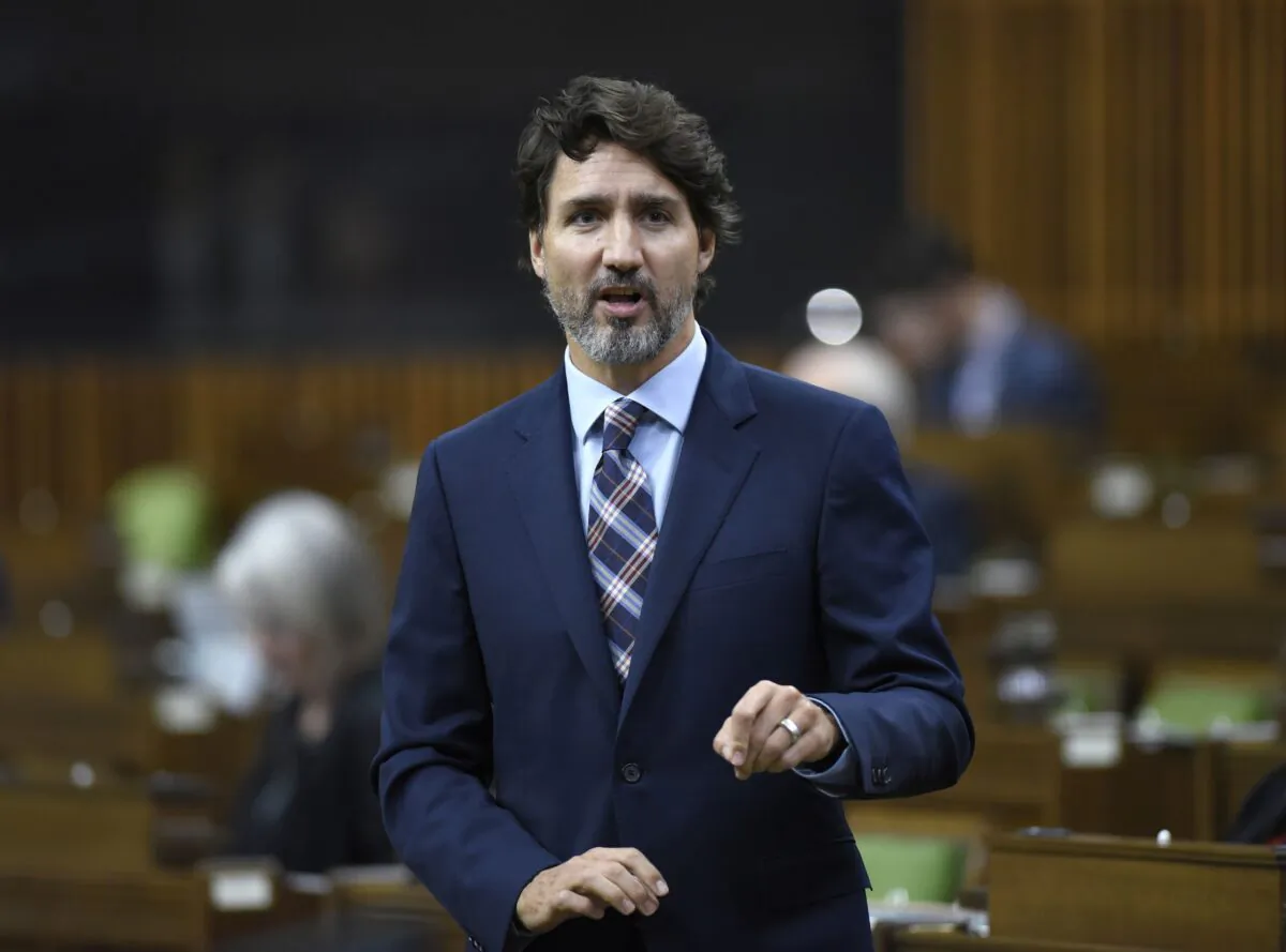Prime Minister Justin Trudeau rises during question period in the House of Commons on Parliament Hill on Sept. 29, 2020. (The Canadian Press/Justin Tang)