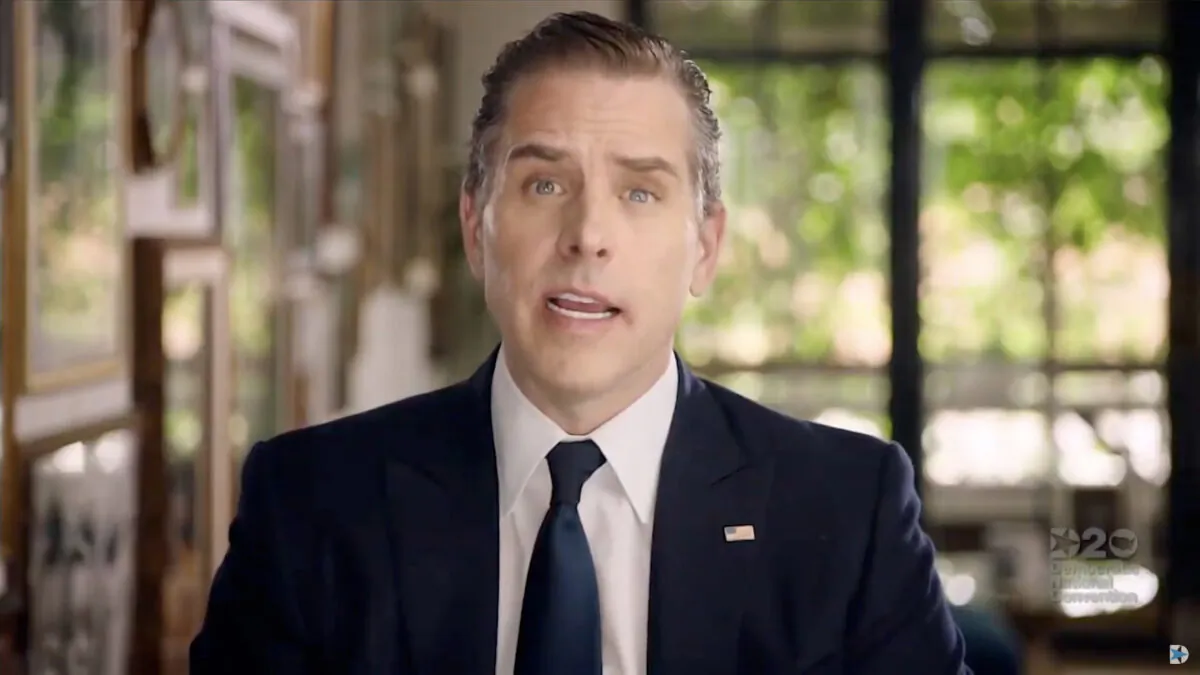 In this screenshot from the DNCC’s livestream of the 2020 Democratic National Convention, Hunter Biden, son of Democratic presidential nominee Joe Biden, addresses the virtual convention on Aug. 20, 2020. (Handout/DNCC via Getty Images)