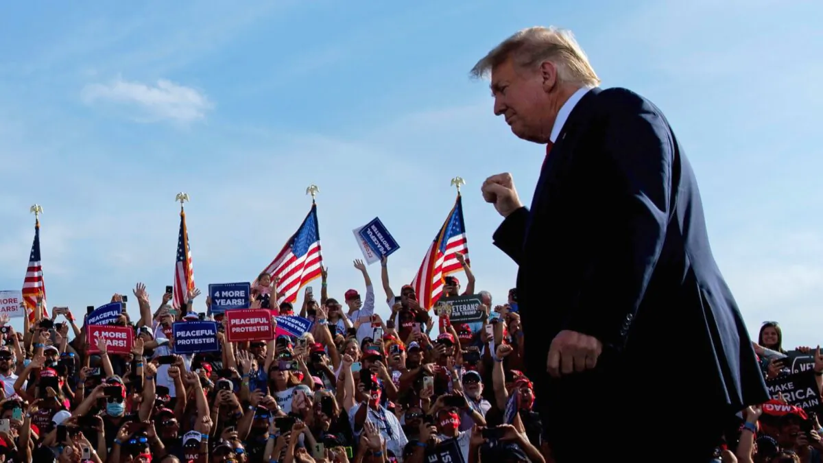 President Donald Trump arrives for a Make America Great Again rally at Ocala International Airport in Ocala, Fla., on Oct. 16, 2020. (Brendan Smialowski/AFP via Getty Images)
