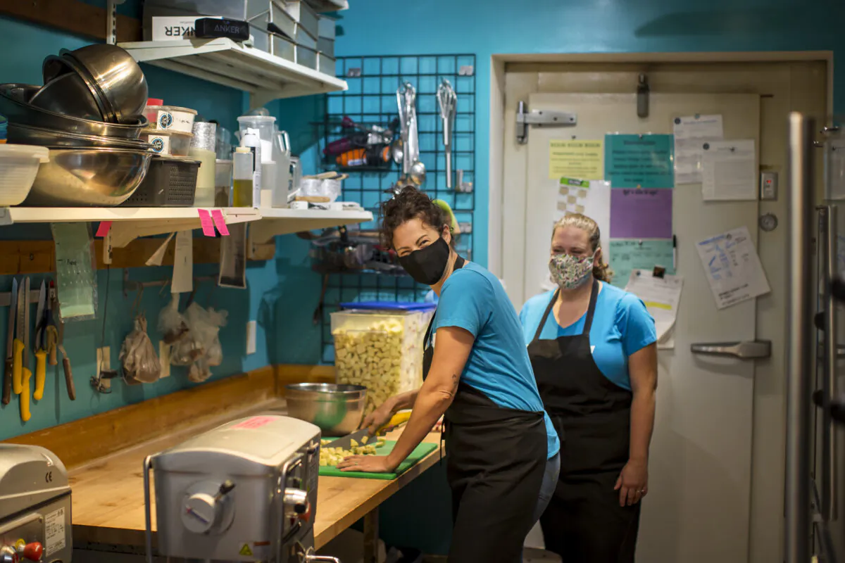 Nickey Miller, left, and Josie Rudderham, co-owners of Cake and Loaf pose inside of their shop in Hamilton, Ont., Canada on Oct. 5, 2020. A new poll shows small business owners are considering their options as COVID-19 takes a heavy toll on their income. (Tara Walton/The Canadian Press)