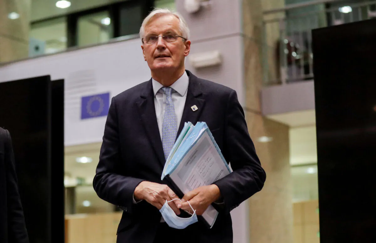 European Union chief Brexit negotiator, Michel Barnier, at a two-day face-to-face EU summit in Brussels on Oct. 15, 2020. (Olivier Hoslet/Pool via Reuters)