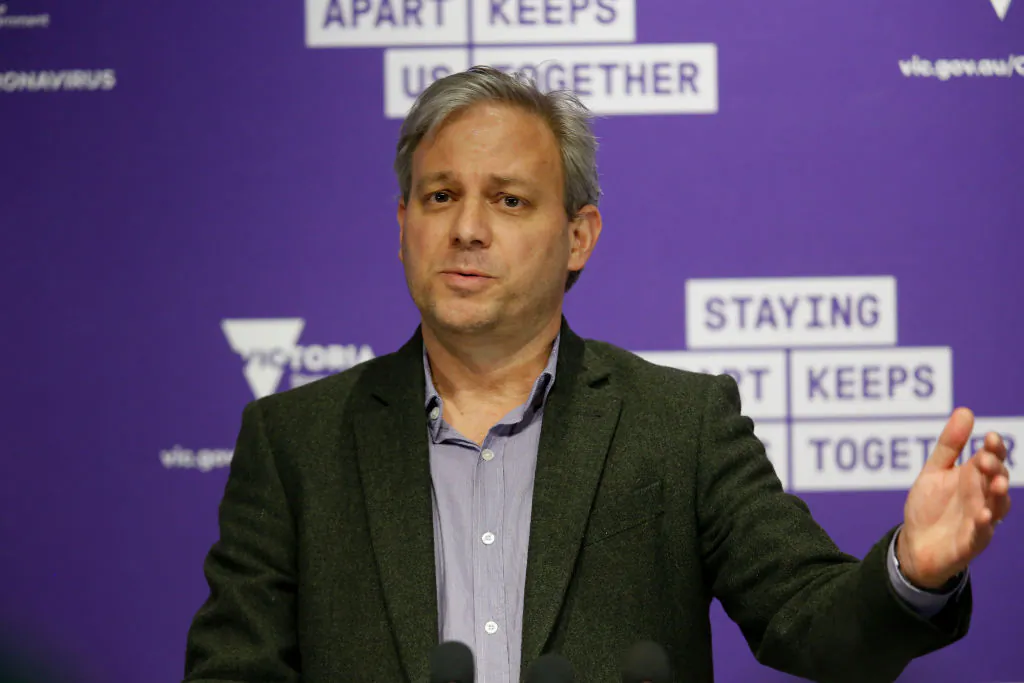 Victorian Chief Health Officer Brett Sutton at a daily press conference in Melbourne, Australia on Oct. 18, 2020. (Darrian Traynor/Getty Images)