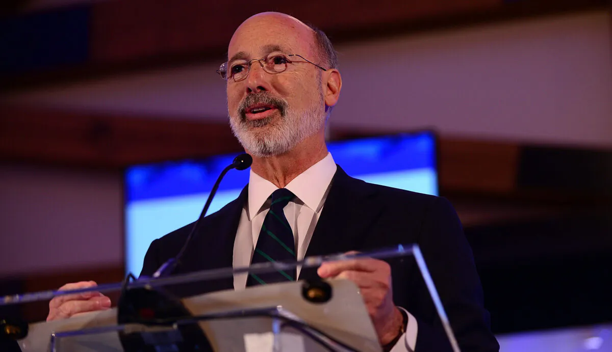 Pennsylvania Gov. Tom Wolf speaks on stage during the Geisinger National Symposium, "From Crisis to Cure: Revitalizing America's Healthcare System," in Danville, Penn. on Nov. 9, 2017. (Lisa Lake/Getty Images for Geisinger Symposium)