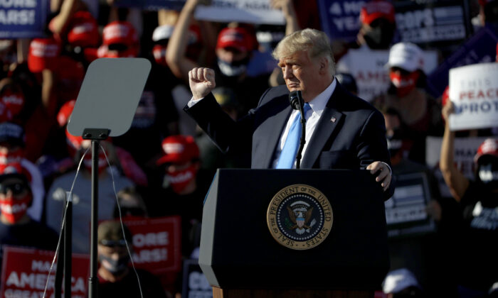 President Donald Trump gestures during a campaign rally in Carson City, Nevada, on Oct. 18, 2020. (Stephen Lam/Getty Images)
