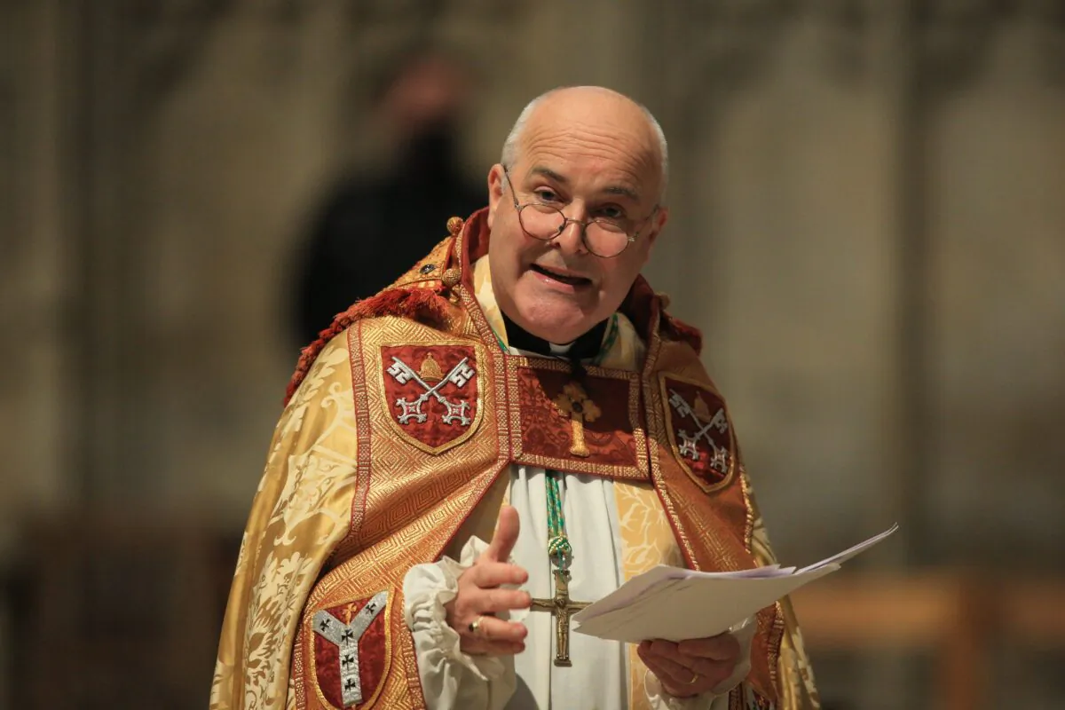 Stephen Cottrell, the 98th Archbishop of York, takes a service of evensong at York Minster in northern England on Oct. 18, 2020. (Lindsey Parnaby/AFP via Getty Images)