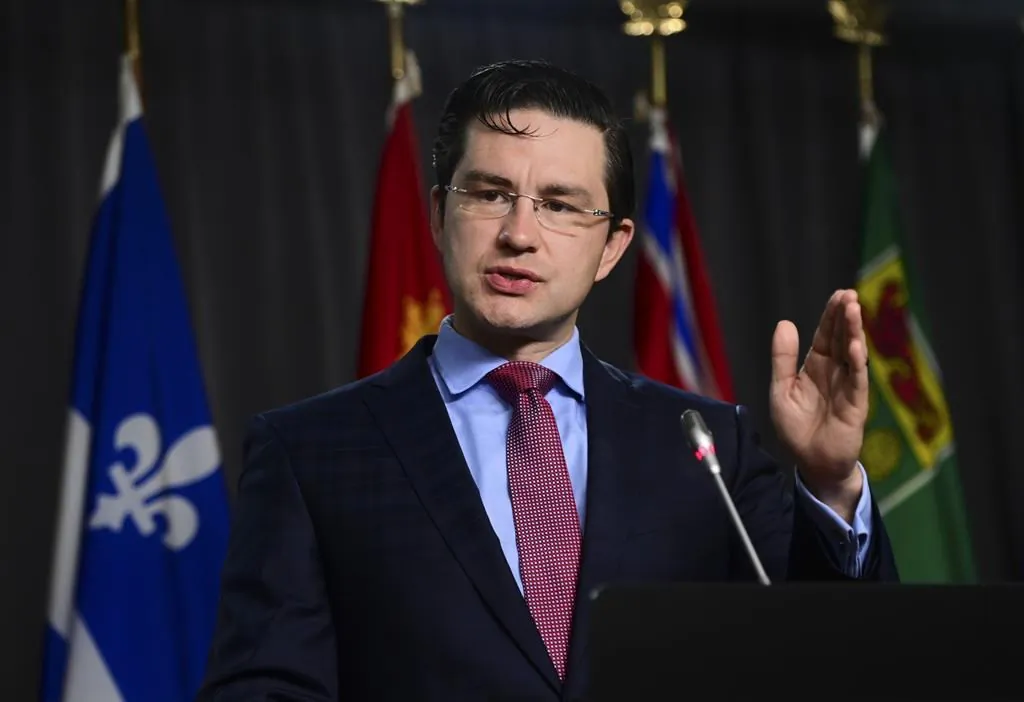 Conservative MP Pierre Poilievre speaks during a press conference on Parliament Hill in Ottawa on Oct. 19, 2020. (The Canadian Press/Sean Kilpatrick)
