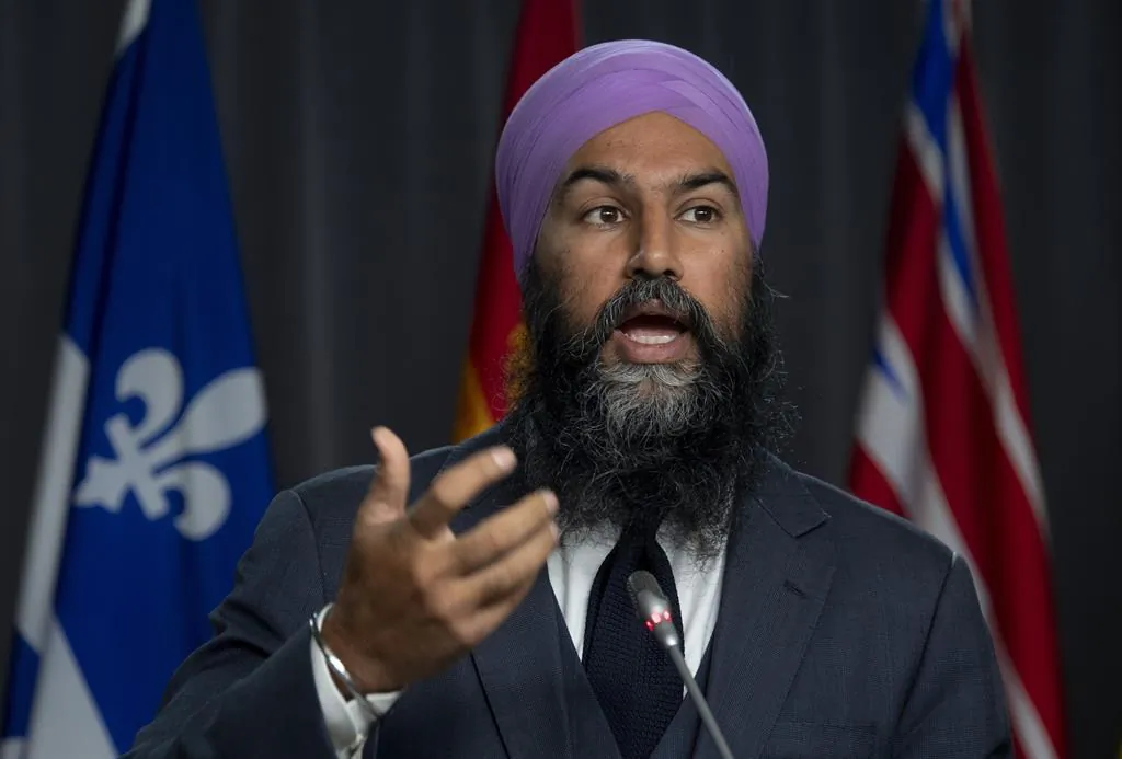 NDP leader Jagmeet Singh speaks during a news conference on Parliament Hill on Oct. 8, 2020 in Ottawa. (THE CANADIAN PRESS/Adrian Wyld)