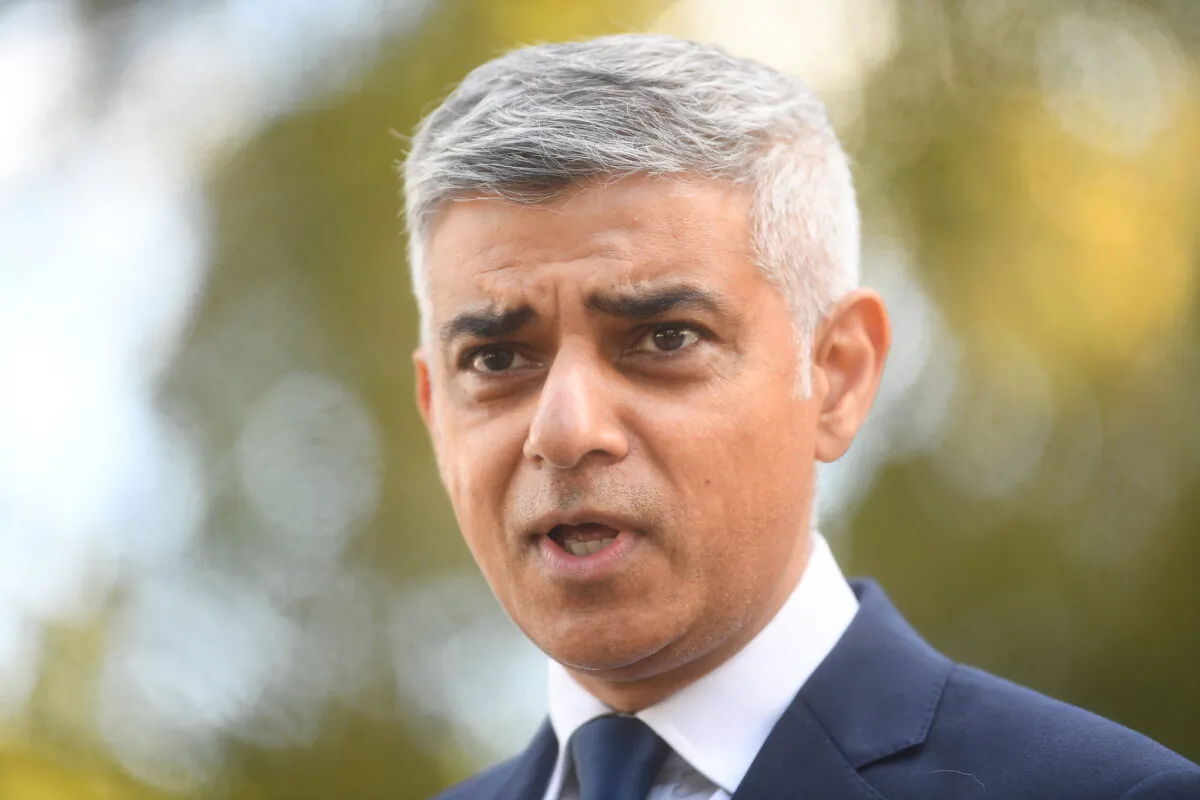 Mayor of London Sadiq Khan makes a statement to media at New Scotland Yard in London, on Sept. 25, 2020. (Victoria Jones - WPA Pool/Getty Images)
