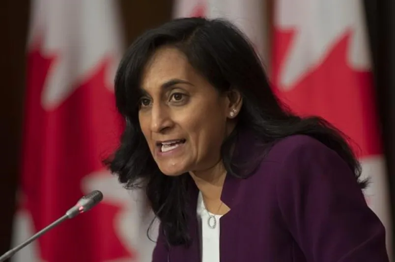 Public Services and Procurement Minister Anita Anand responds to a question during a news conference on October 6, 2020 in Ottawa. Anand says Canada has received a first shipment of 100,000 rapid tests for COVID-19. (THE CANADIAN PRESS/Adrian Wyld)