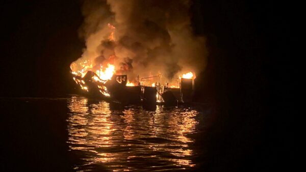 The dive boat Conception is engulfed in flames