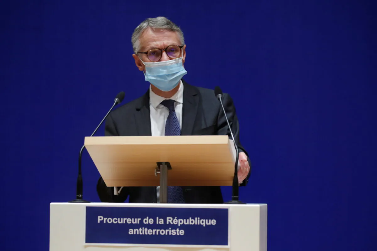 French anti-terrorism prosecutor Jean-Francois Ricard gives a news conference on the latest in the investigation over the murder of the French teacher Samuel Paty, who was beheaded on the streets of the Paris suburb of Conflans-Sainte-Honorine, at the courthouse in Paris, France, Oct. 21, 2020. (Charles Platiau/Reuters)