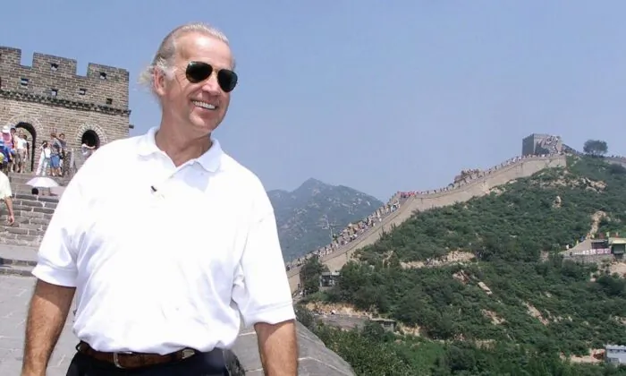 Then-U.S. Senate Foreign Relations Committee Chairman Joe Biden visits the Great Wall of China at Badaling, north of Beijing, on Aug. 10, 2001. (Greg Baker/POOL/AFP via Getty Images)