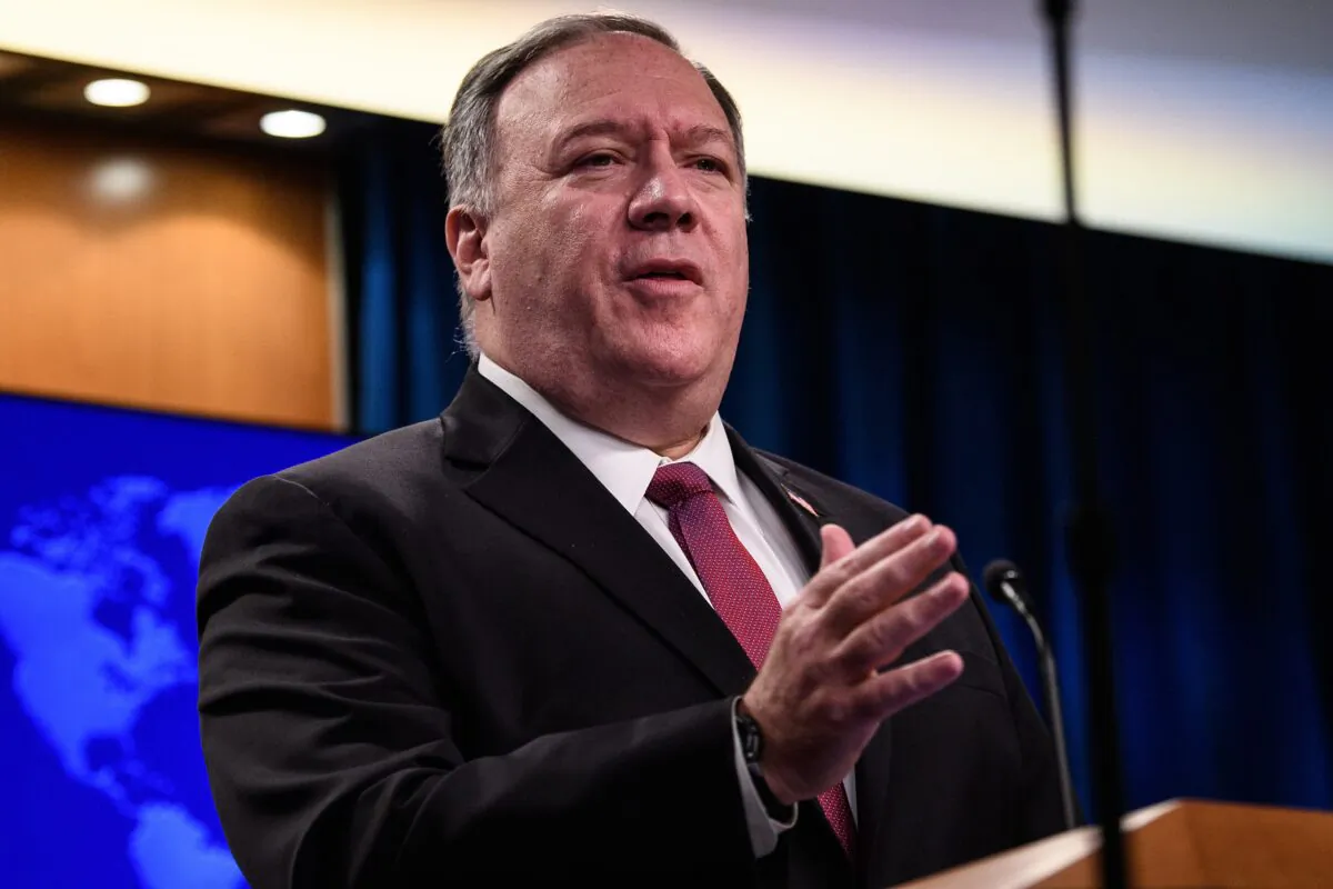 US Secretary of State Mike Pompeo speaks at a press conference at the State Department in Washington, DC, on Oct. 21, 2020. (Nicholas Kamm/POOL/AFP via Getty Images)