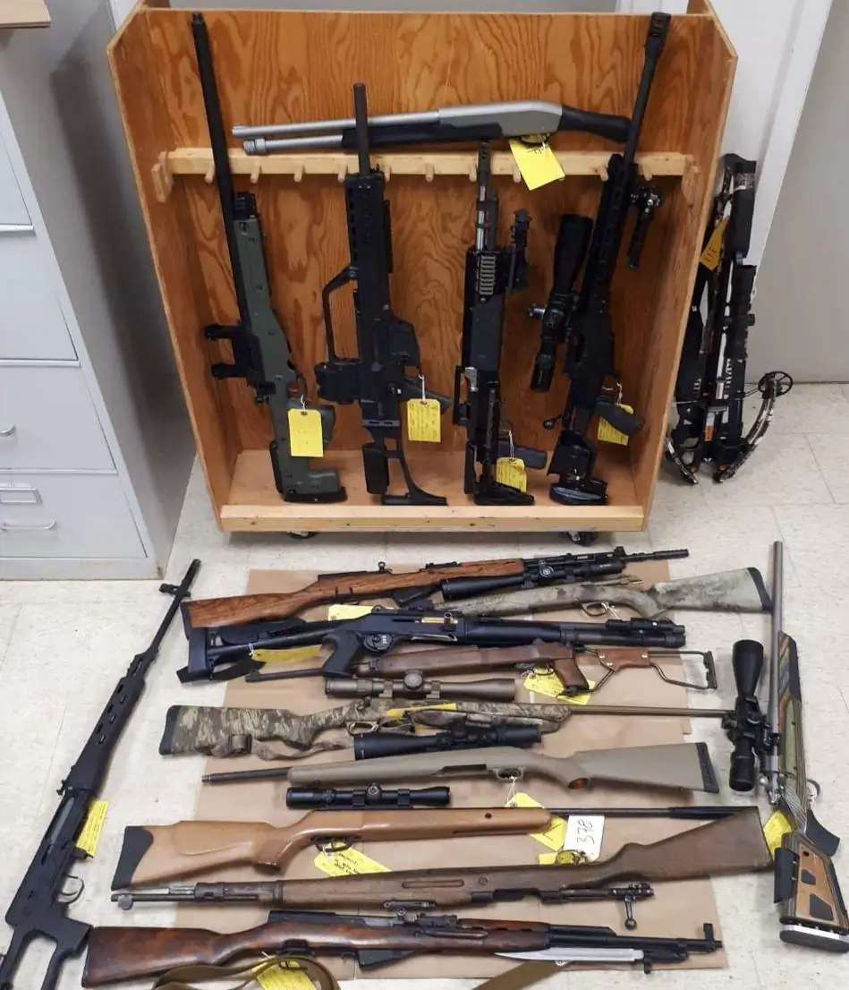 Firearms seized from illegal cannabis production networks by the Ontario Provincial Police (OPP) between Jul. 1 and Oct. 15. (OPP handout)