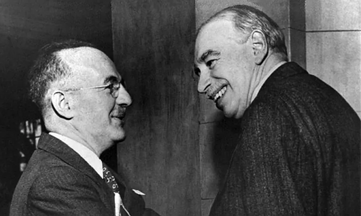 U.S. Treasury Assistant Secretary Harry Dexter White (L) and John Maynard Keynes, honorary adviser to the UK Treasury, at the inaugural meeting of the International Monetary Fund's Board of Governors in Savannah, Ga., on March 8, 1946. (IMF)