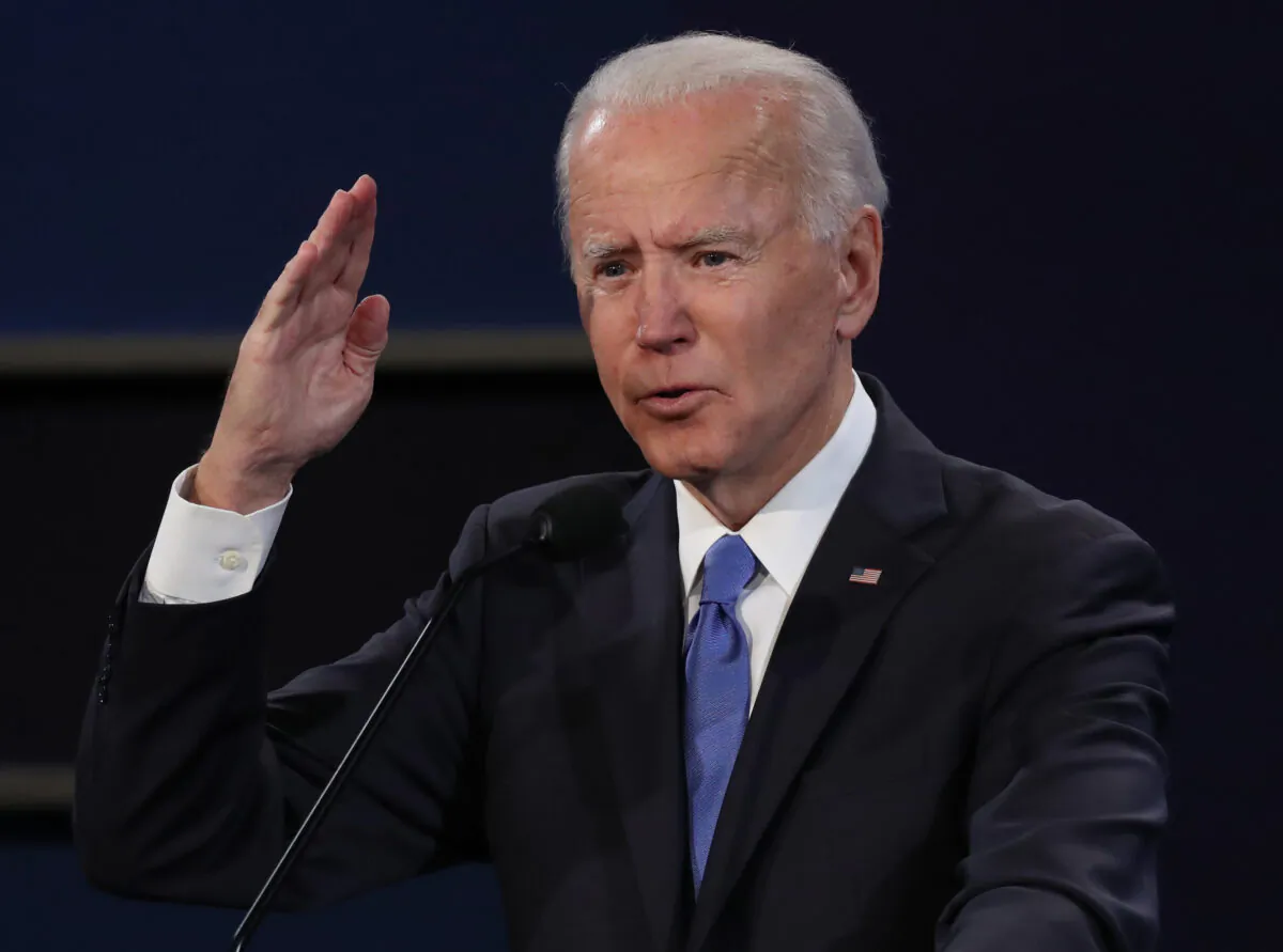 Democratic presidential nominee Joe Biden participates in the final presidential debate against U.S. President Donald Trump at Belmont University in Nashville, Tenn., on Oct. 22, 2020. (Chip Somodevilla/Getty Images)