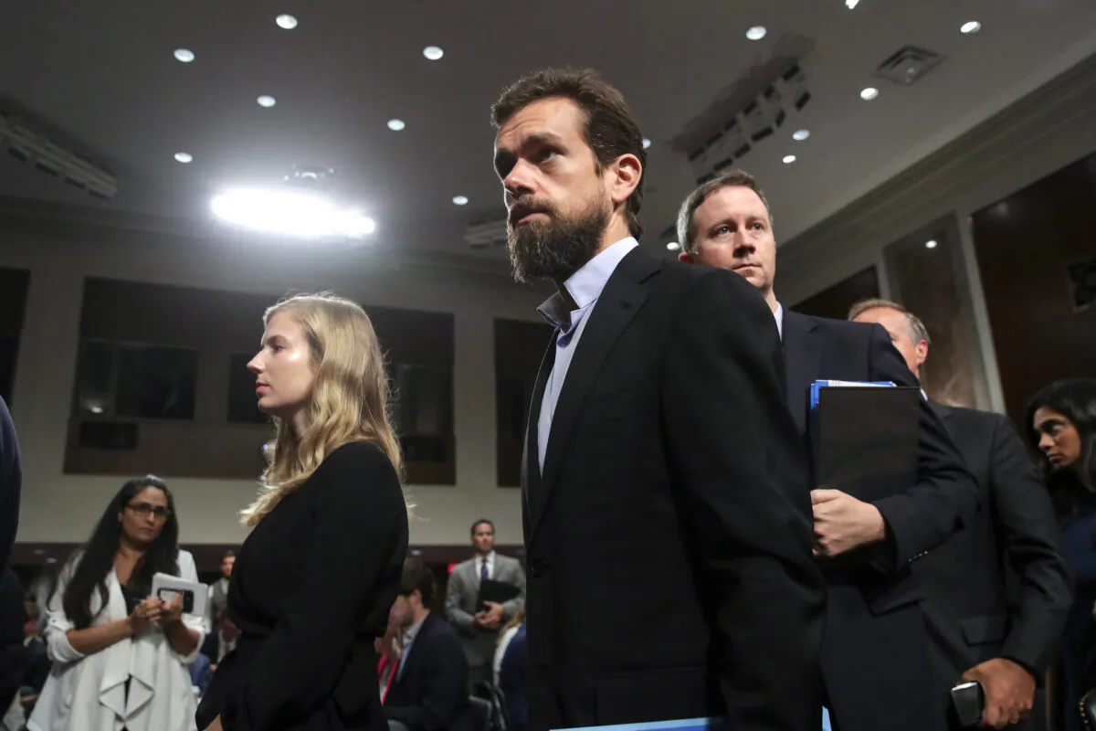 Twitter CEO Jack Dorsey exits after testifying during a Senate Intelligence Committee hearing on Capitol Hill, on Sept. 5, 2018. (Drew Angerer/Getty Images)