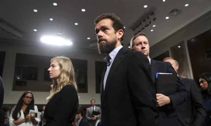 Twitter CEO Jack Dorsey exits after testifying during a Senate Intelligence Committee hearing on Capitol Hill, on Sept. 5, 2018. (Drew Angerer/Getty Images)