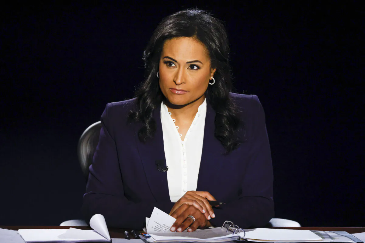 Moderator and NBC News anchor Kristen Welker is seen during the final presidential debate at Belmont University in Nashville, Tenn., on Oct. 22, 2020. (Jim Bourg/Pool/AFP/Getty Images)