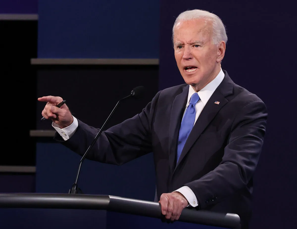 Democratic presidential nominee Joe Biden participates in the final presidential debate against U.S. President Donald Trump at Belmont University in Nashville, Tennessee, on Oct. 22, 2020. (Chip Somodevilla/Getty Images)