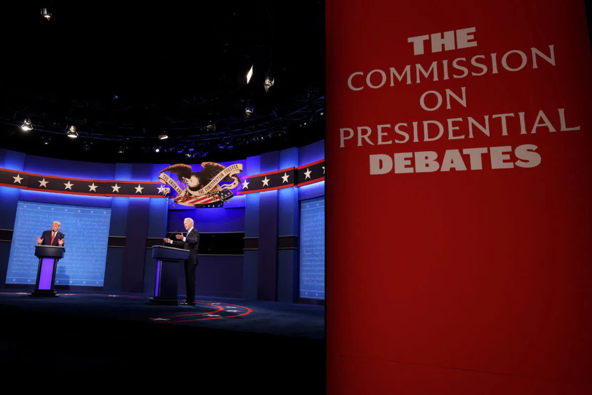Then President Donald Trump and then Democratic presidential nominee Joe Biden participate in the final presidential debate at Belmont University in Nashville, Tenn., on Oct. 22, 2020. (Justin Sullivan/Getty Images)