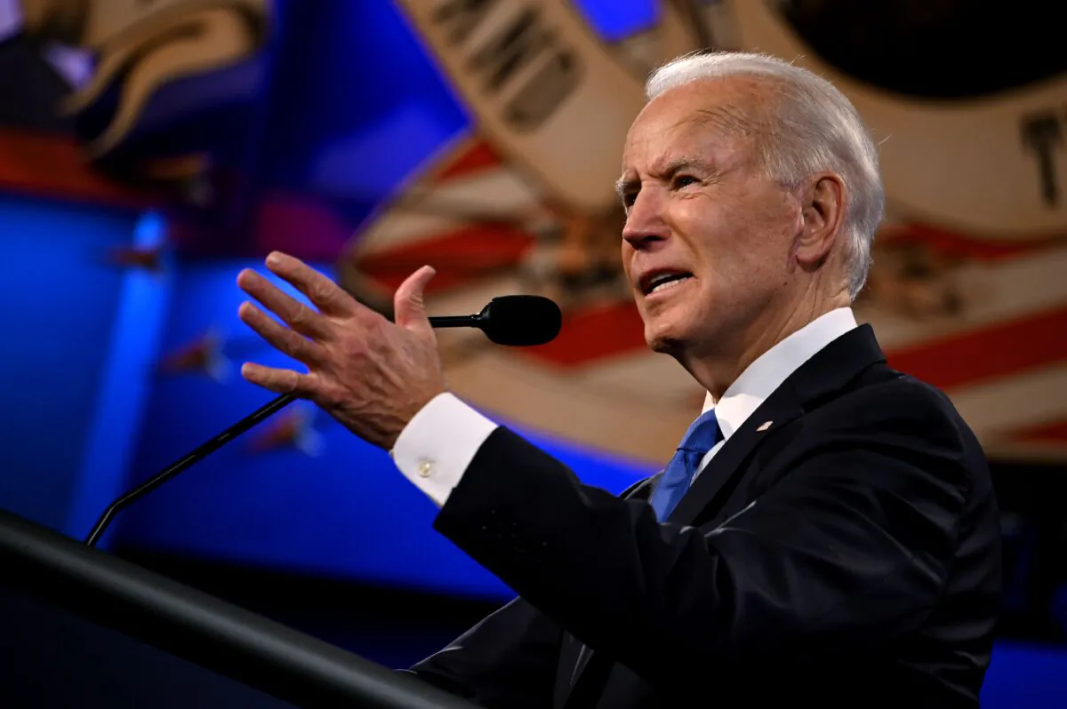Democratic presidential nominee and former U.S. Vice President Joe Biden gestures as he speaks during the final presidential debate at Belmont University in Nashville, Tenn., on Oct. 22, 2020. (Jim Watson/AFP/Getty Images)