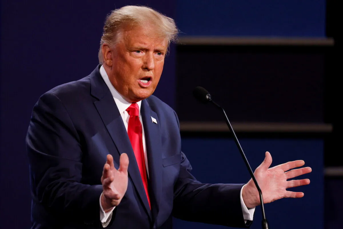 President Donald Trump speaks during the final 2020 presidential debate in the Curb Event Center at Belmont University in Nashville, Tenn., on Oct. 22, 2020. (Mike Segar/Reuters)