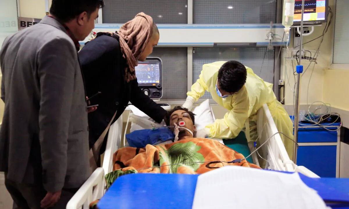 An Afghan receives treatment at hospital after a suicide attack in Kabul, Afghanistan, Saturday, Oct. 24, 2020. (Mariam Zuhaib/AP Photo)