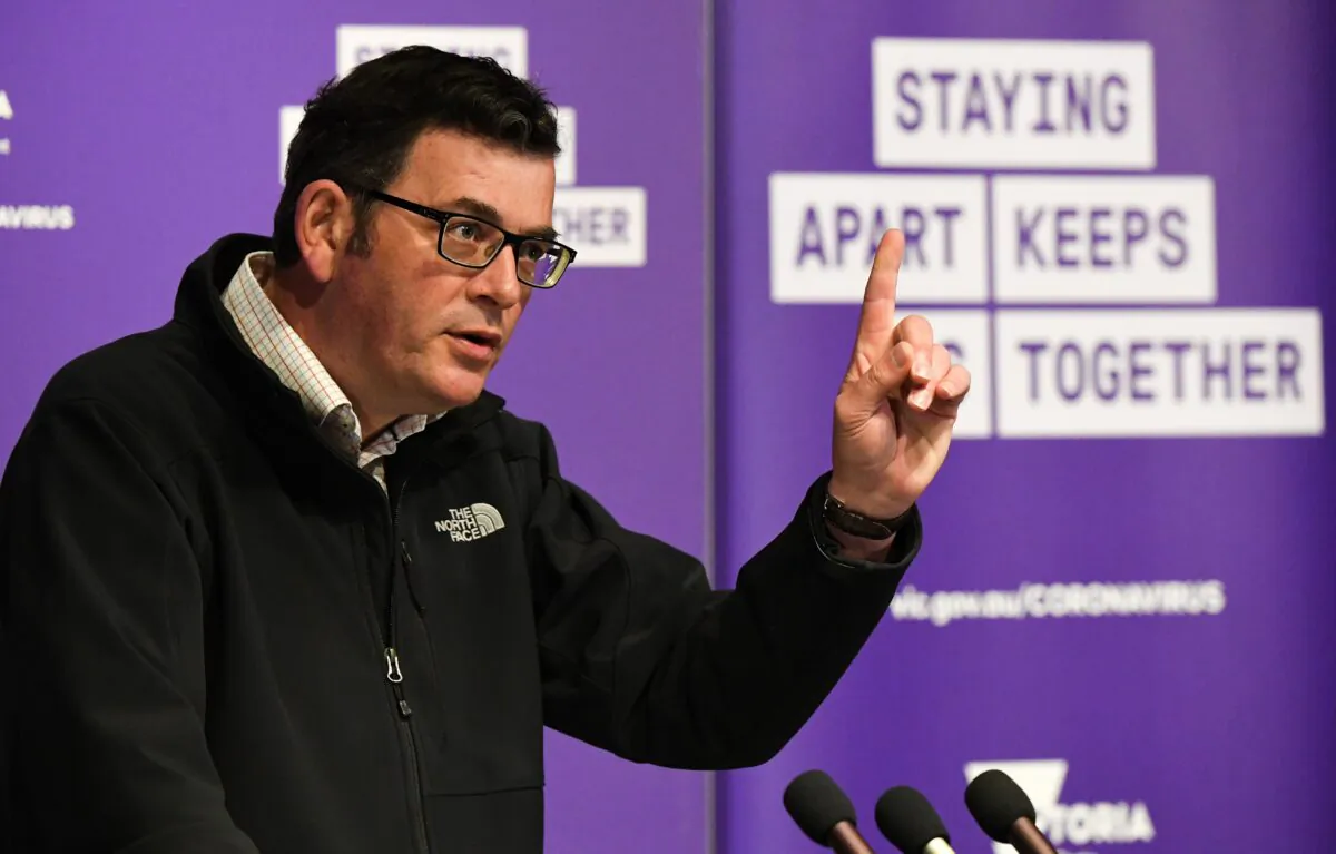 Australia's Victoria state Premier Daniel Andrews speaks during a press conference in Melbourne on Oct. 18, 2020. (William West/AFP via Getty Images)
