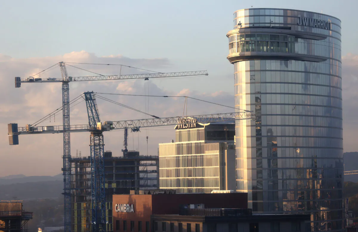 Construction cranes in Nashville, Tenn., on Oct. 21, 2020. (Justin Sullivan/Getty Images)