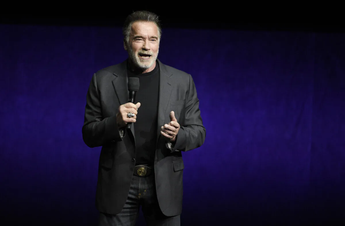 Arnold Schwarzenegger discusses "Terminator: Dark Fate" during the Paramount Pictures presentation at CinemaCon  in Las Vegas, Nev., on April 4, 2019. (Chris Pizzello/Invision/AP Photo)