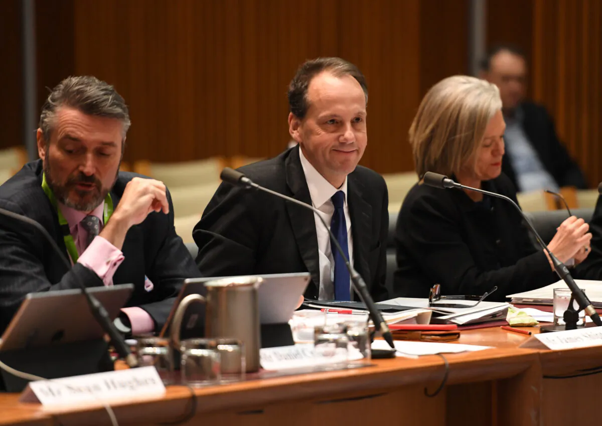 Deputy Chair Daniel Crennan (L) and Chair James Shipton (C) from the Australian Securities and Investments Commission (ASIC) appears during a public hearing in front of the Parliamentary Joint Committee on September 13, 2019 in Canberra, Australia. (Tracey Nearmy/Getty Images)