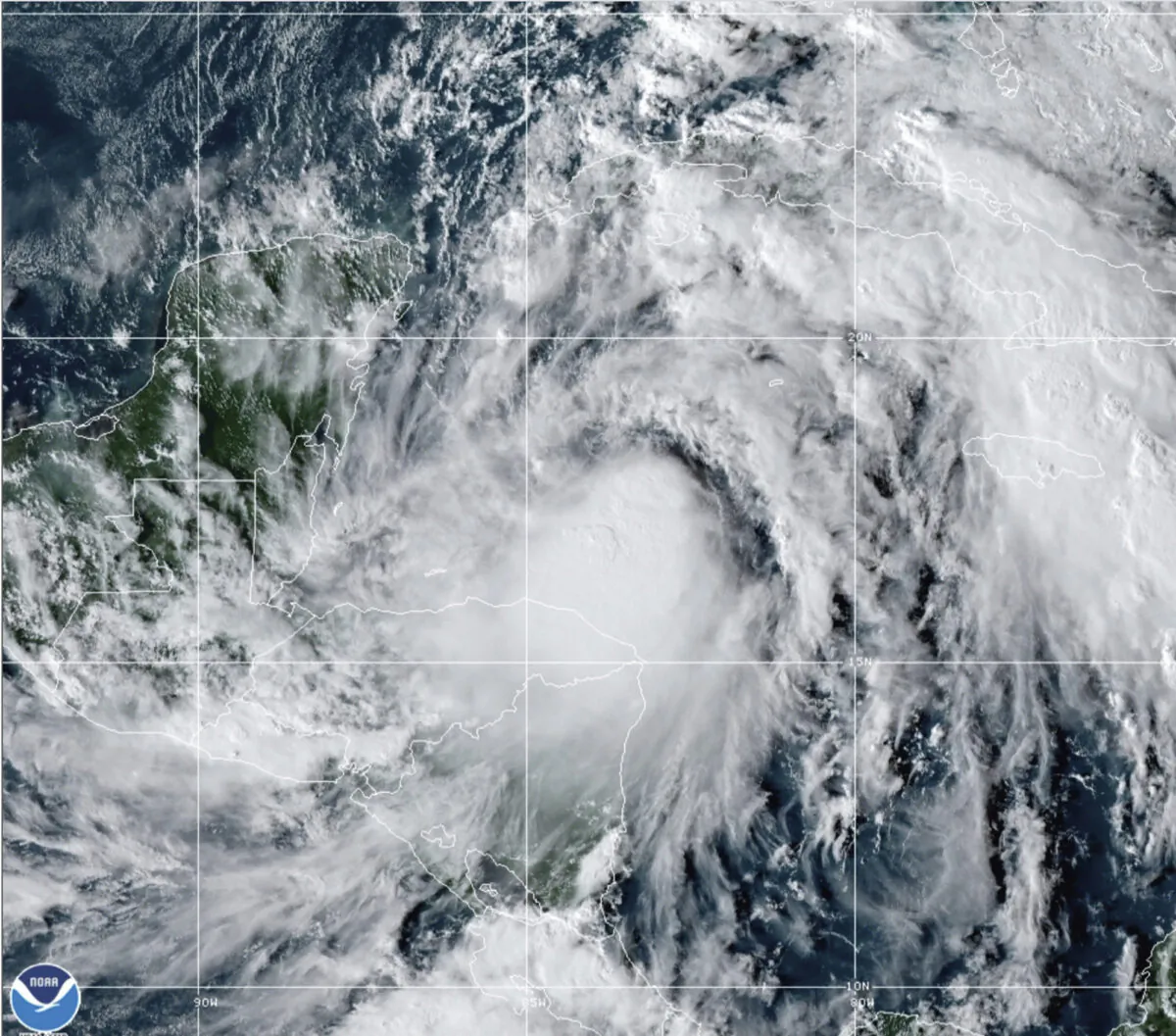 This satellite image shows Tropical Storm Zeta at 2110 GMT (5:10 p.m. ET) on Oct. 25, 2020. (NOAA/NESDIS/STAR via AP) 