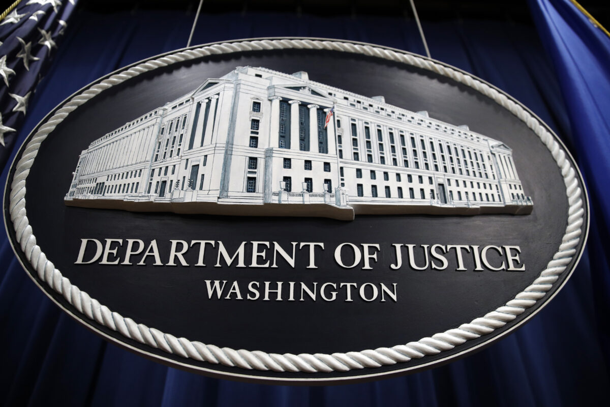 A sign for the Department of Justice