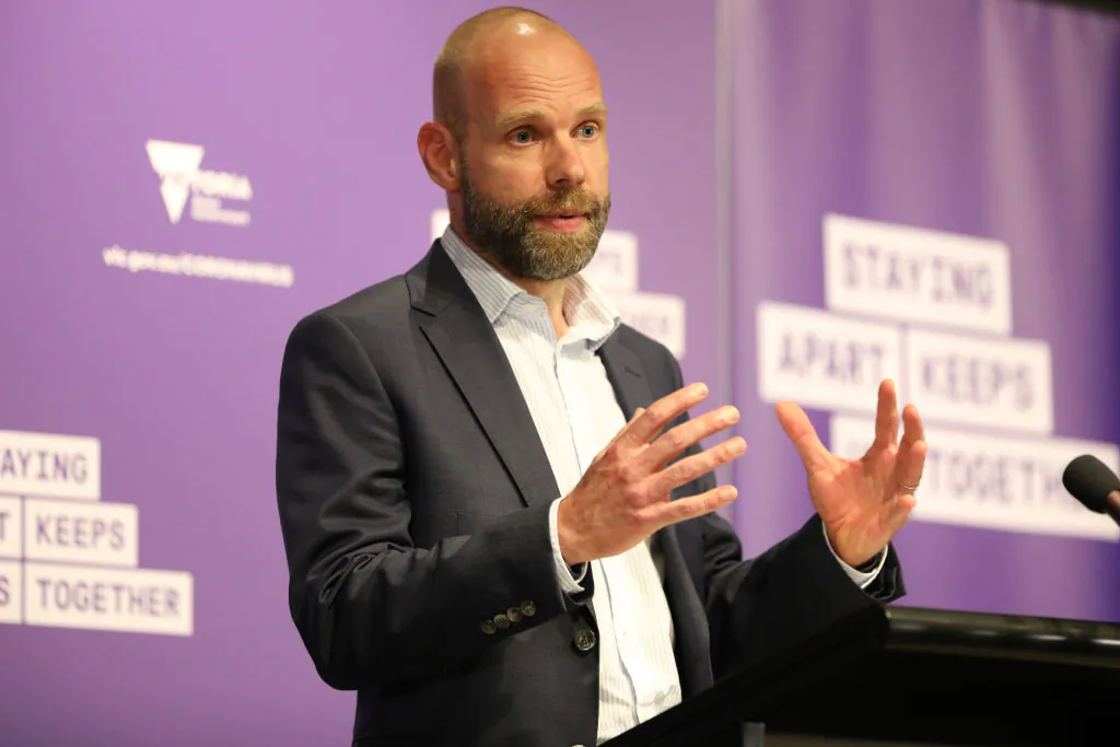 DHHS Testing Commander Jeroen Weimar addresses the media in Melbourne, Australia on Oct. 26, 2020. (Asanka Ratnayake/Getty Images)